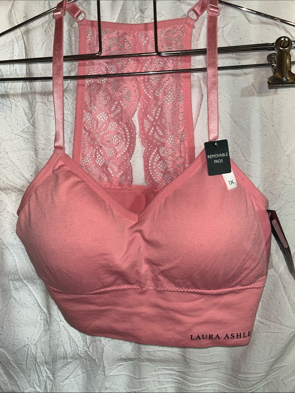 Laura Ashley Pink Lace-Back Bralette with Removable Pads size 1X NWT